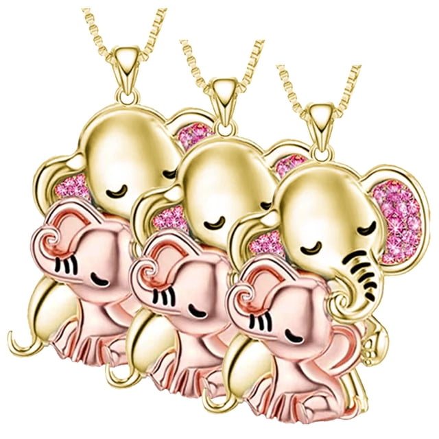 Cadenas con Dije de Elefante ElephantNeck03 3 Pzas Collar Elefante Dorado/Rosa Metal. High Monaco MXEHN-003