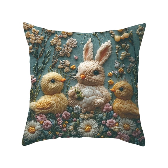 RoamHome Easter Bunny Chick Lamb Print Pillow Cover, 18x18 Inch Short Lint Soft Pillowcase for Sofa Bed Couch, Spring Easter Home Decor & Festive Holiday Decoration
