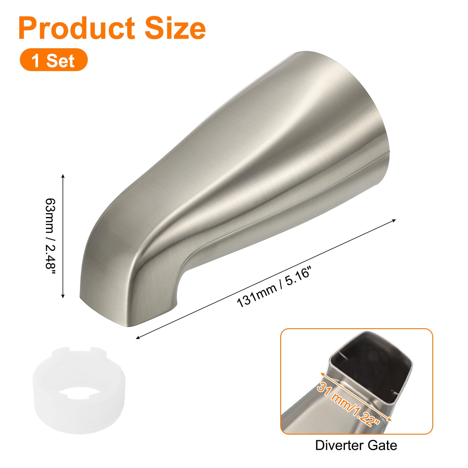 Uxcell 1Pack Universal Bath Tub Spout, Zinc Alloy Bath Spout Bathtub Faucet with Adapter for 1/2 Inch Water Tub for Bathroom Kitchen, Brushed Nickel