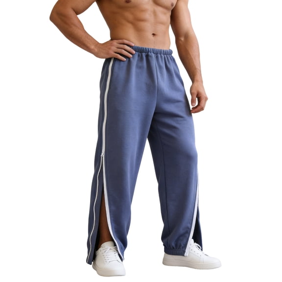 Telankuip Men's 2 Sides Full Zipper Open down Casual Pants for After Leg Postoperative Wear Elastic Waisted Relaxed Fit Sweatpants Soft Comfy Easy on off Trousers 6-Navy XL