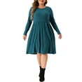 thumbnail image 2 of Agnes Orinda Women's Plus Size Dresses Round Neck Long Sleeve Ribbed Midi Knit Dress 3X Peacock Blue, 2 of 6