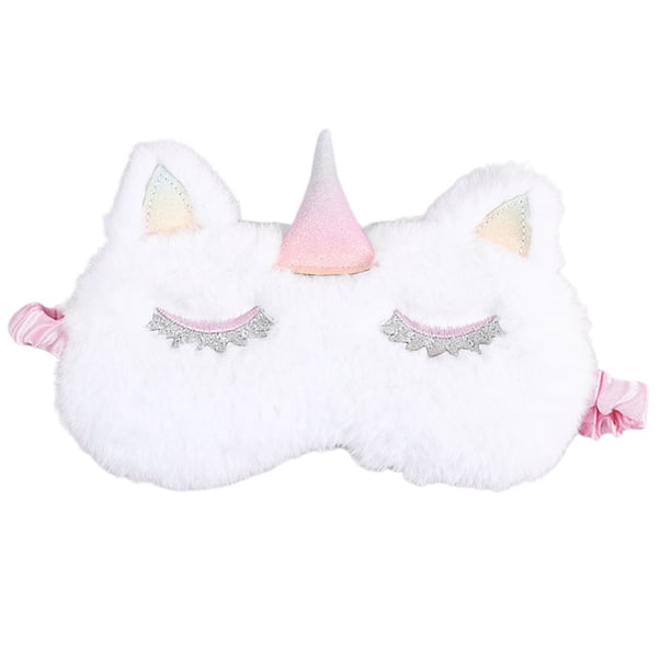 Antifaz para dormir blanco esponjoso con diseño de unicornio, ligero y cómodo, para dormir, viajar, trabajar o hacer siestas