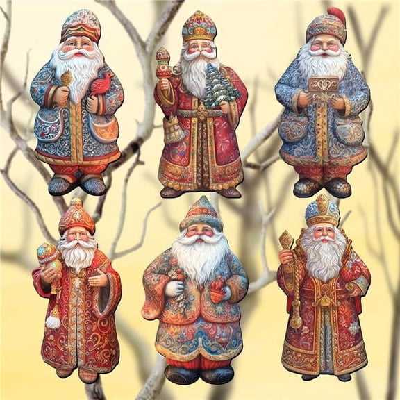 Santa Decorative Wooden Clip-on Ornaments Set of 6 by G. Debrekht - Christmas Decor - 8090032C-S6