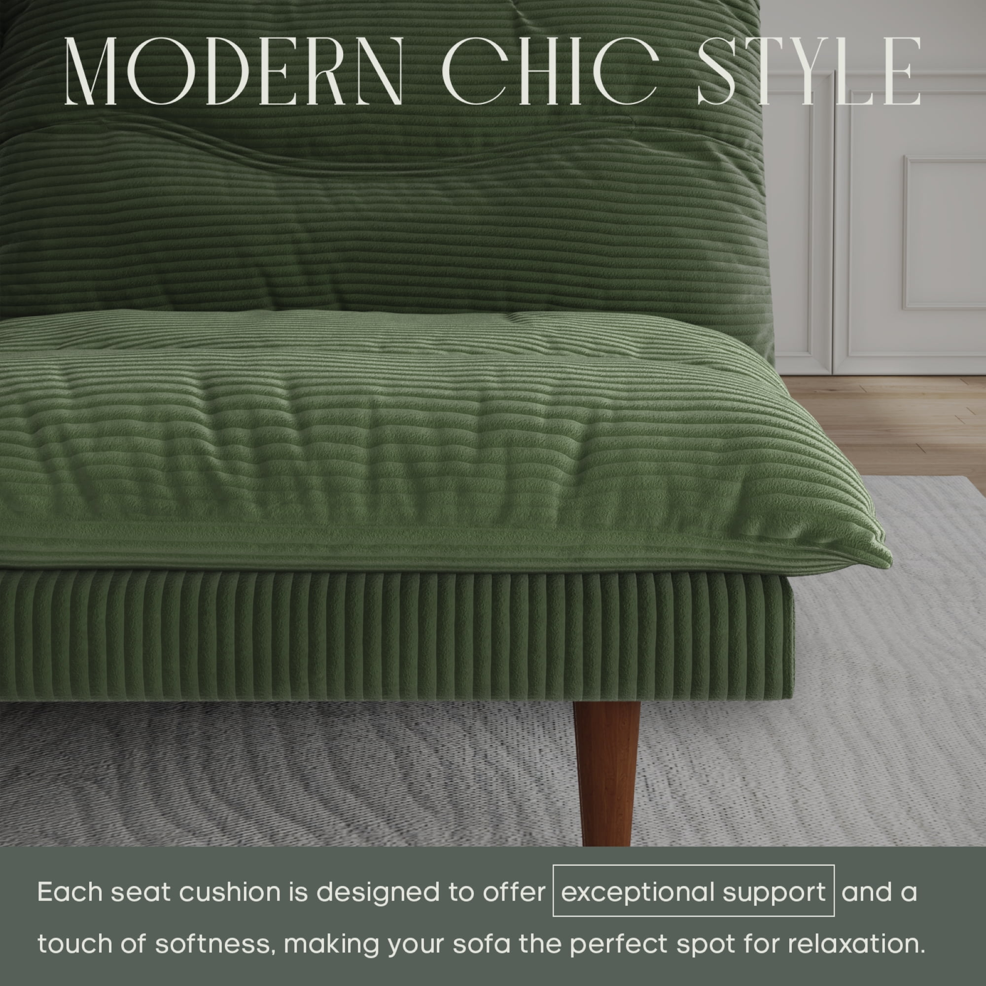 NYBOPAVIS 69" Futon Convertible Sofa Bed, Corduroy Loveseat Sofa Couch for Small Space Green