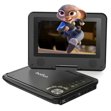 BOIFUN 9.5'' Portable DVD Player for Kids, 7.5'' Swivel Screen, 5h Battery, Region Free USB/SD/DVD, DVD Player for Car Travel