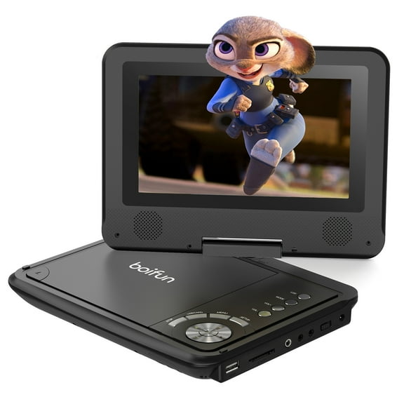 BOIFUN 9.5'' Portable DVD Player for Kids, 7.5'' Swivel Screen, 5h Battery, Region Free USB/SD/DVD, DVD Player for Car Travel