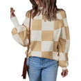thumbnail image 3 of MOSHU Oversized Sweaters for Women Drop Shoulder Plaid Colorblock Tops Fall Crewneck Pullover Sweater, 3 of 10