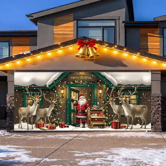 Merry Christmas Background Party Decoration Santa Photography for Garage Door, 7 x 16 Feet Flag Banner for Festive Celebrations