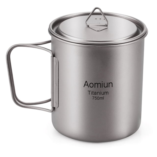Aomiun Taza de titanio ultraligera Aomiun, taza de agua de Picnic portátil para acampar al aire libre, taza con mango plegable de 300ml/350ml/420ml/550ml/650ml/750ml Aomiun Copa de titanio