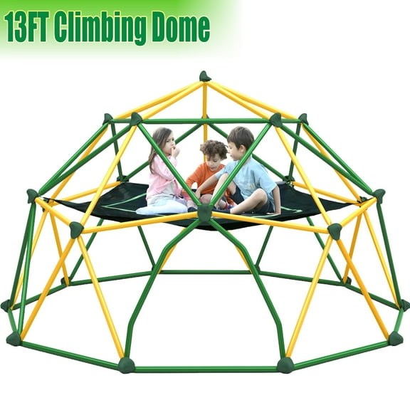 POVANLI 3-in-1 Jungle Gym,156" Dome Climber with Hammock, for Kids Outdoor Play Equipment, Supports up to 1000lbs Jungle Gym, Anti-Rust, Easy Assembly, Blue Yellow