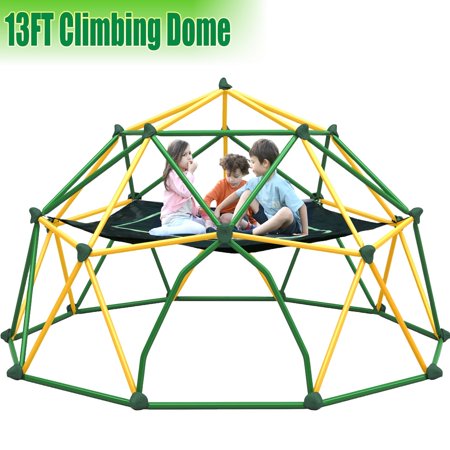 POVANLI 3-in-1 Jungle Gym,156" Dome Climber with Hammock, for Kids Outdoor Play Equipment, Supports up to 1000lbs Jungle Gym, Anti-Rust, Easy Assembly, Blue+Yellow