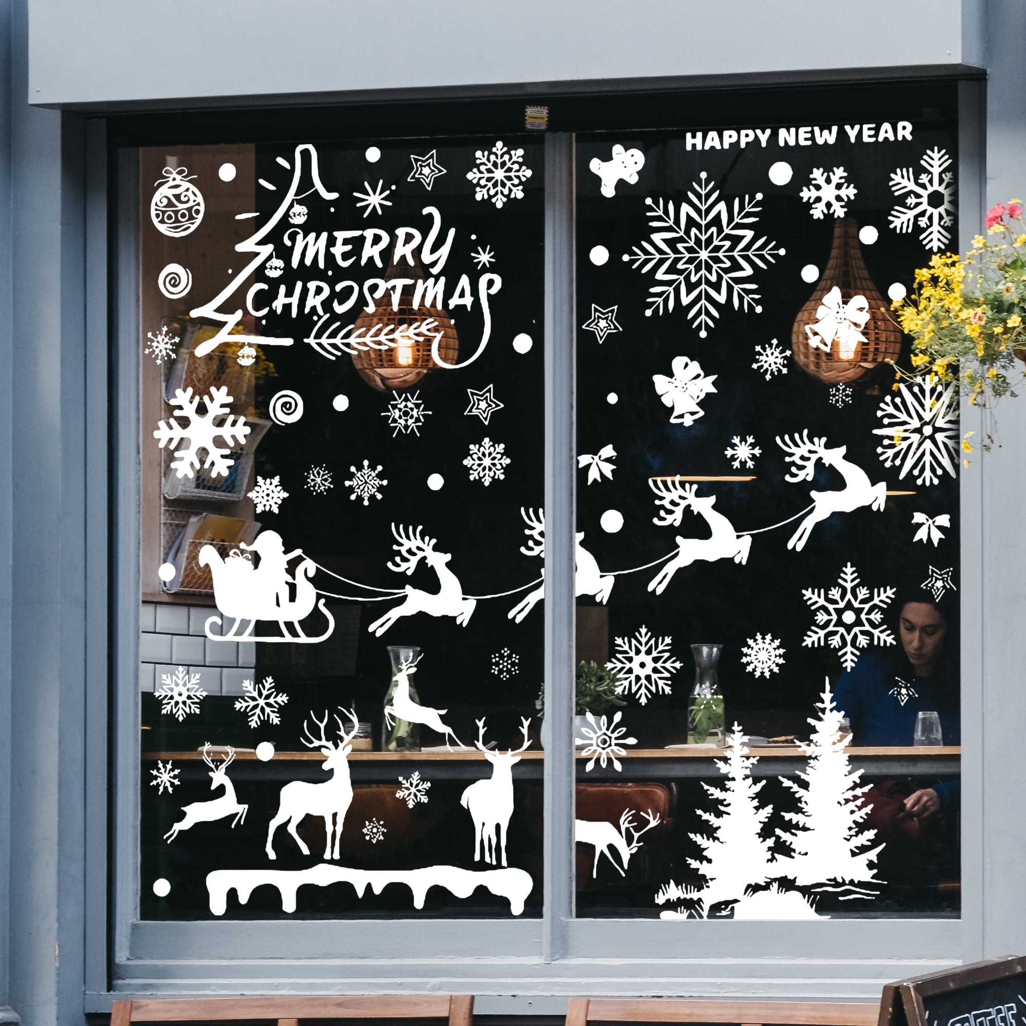 Unique Bargains Window Clings Party Supplies for Holiday White Snowflake Santa Claus