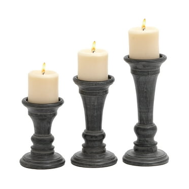 DecMode 3 Candle Black Mango Wood Candle Holder, Set of 3