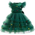 thumbnail image 6 of renvena Girls Christmas Tree DressPrincess  Bowknot Mesh Tulle Tutu Dress Xmas Holiday Party Green 130, 6 of 7