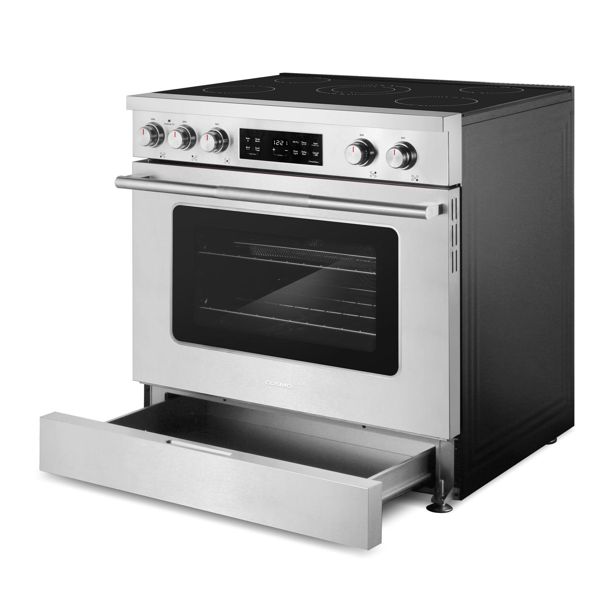 Cosmo 36 in. Stellar Collection 6.1 cu. ft. Electric Range, 5 Burner Ceramic Glass Cooktop, Convection Oven, Stainless Steel