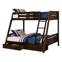 Emily Twin Over Full Bunk Bed with Ladder- 2 Drawers- Espresso Brown Wood