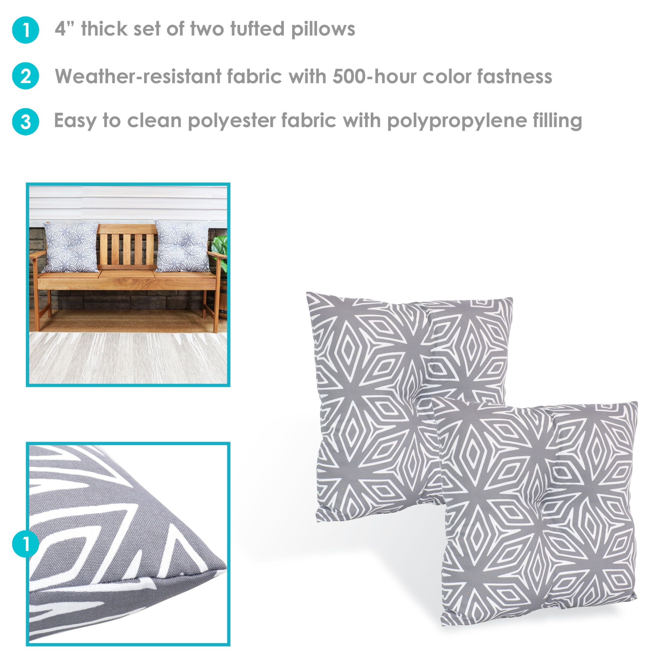 Sunnydaze 19" x 19" Gray Geometric Polyester Square Outdoor Decorative Throw Pillow, 2 Count