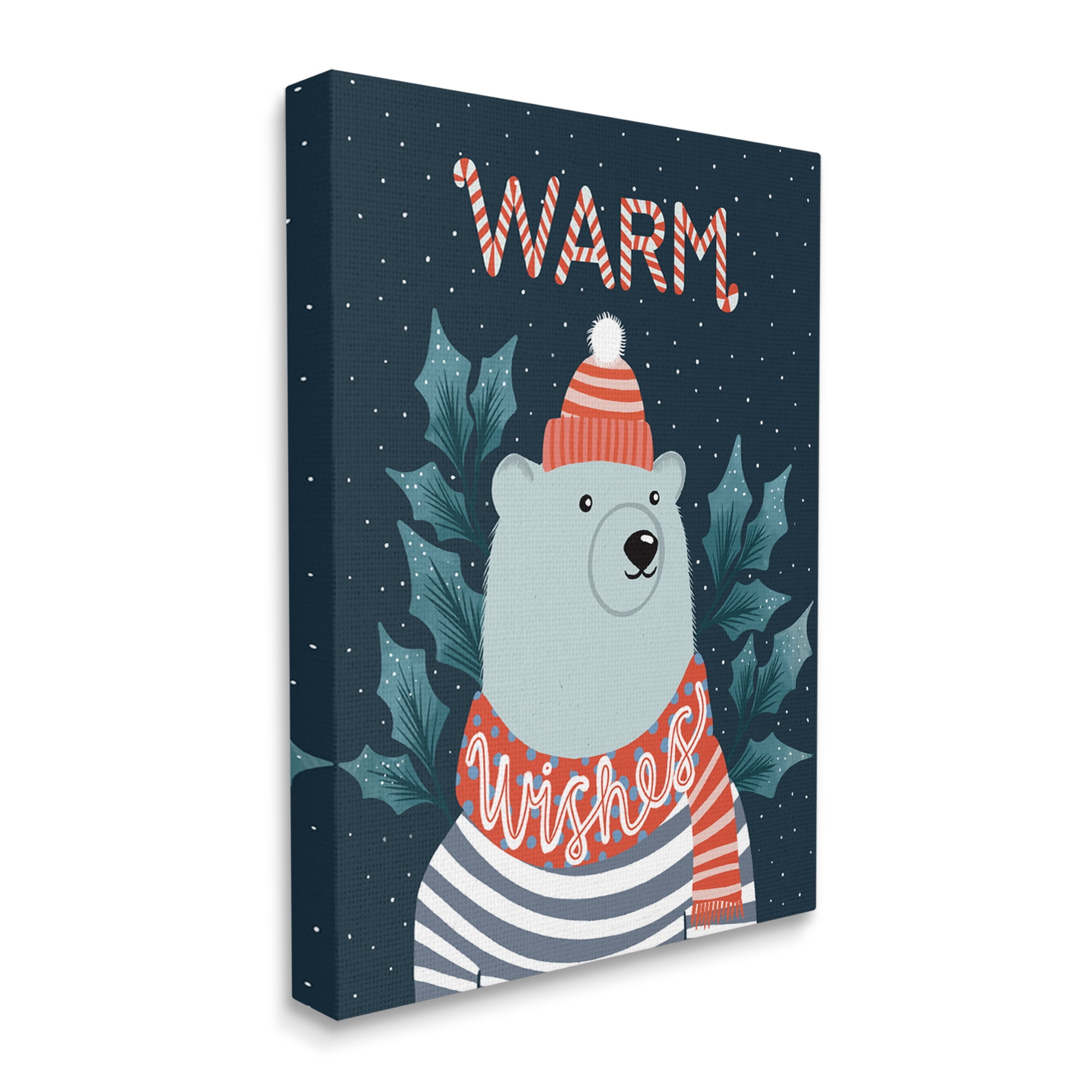 Stupell Industries Warm Wishes Cozy Polar Bear Seasonal Typography Graphic Art Gallery Wrapped Canvas Print Wall Art, Design by Dominika Godette