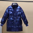 thumbnail image 4 of IROINNID Women's Short Puffer Coat Stand Collar Solid Color Long Sleeve Outerwear Winter Zipper Coat Long Jackets Pocket Coats, Blue, 4 of 5