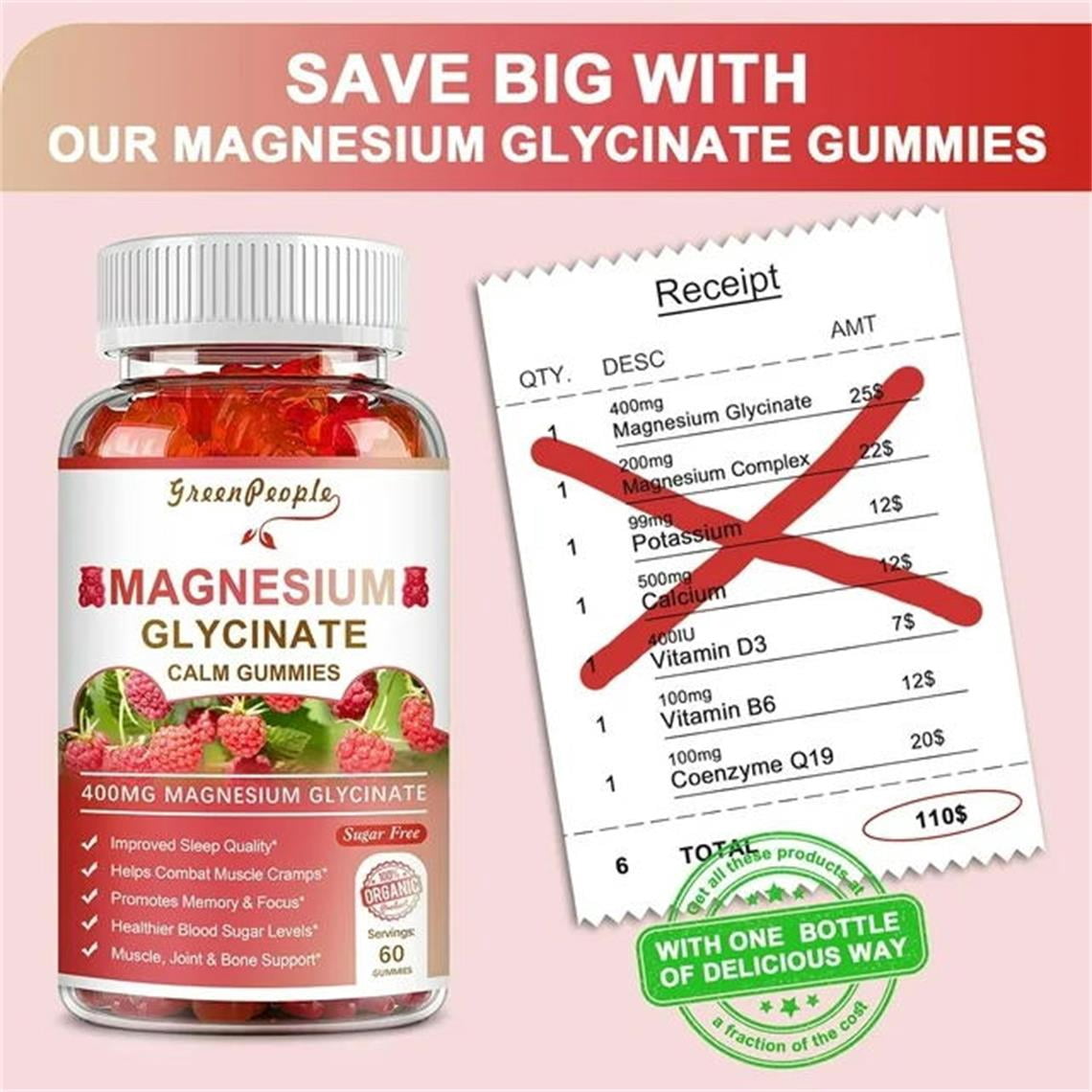 (2 Pack)Magnesium Glycinate Gummies 400mg,with Magnesium Malate,CoQ10 for Mood & Sleep Support,60 Count