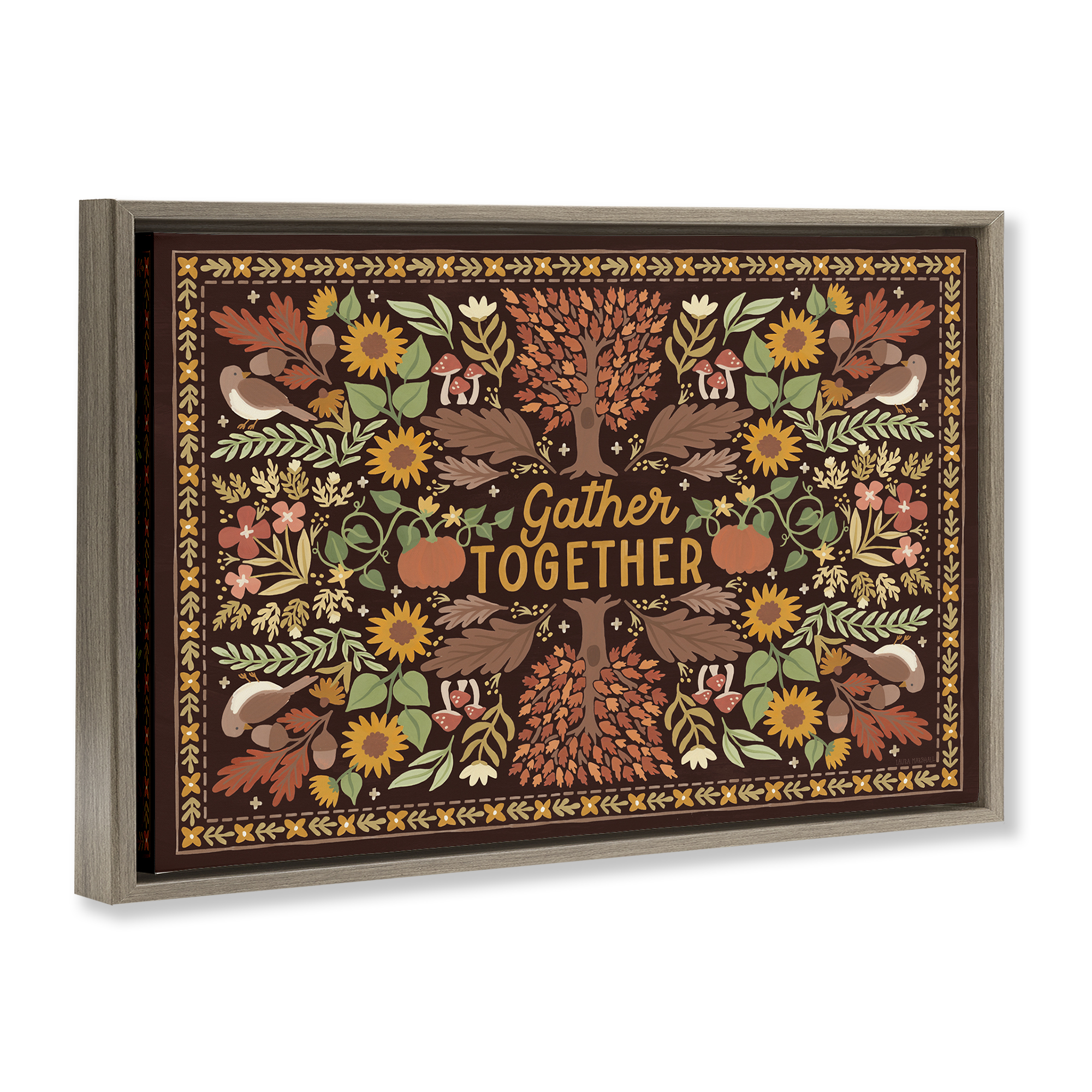 Stupell Industries Gather Together on Brown Landscape Painting Brown Floater Framed Canvas Art Prints Wall Art, 25 x 17