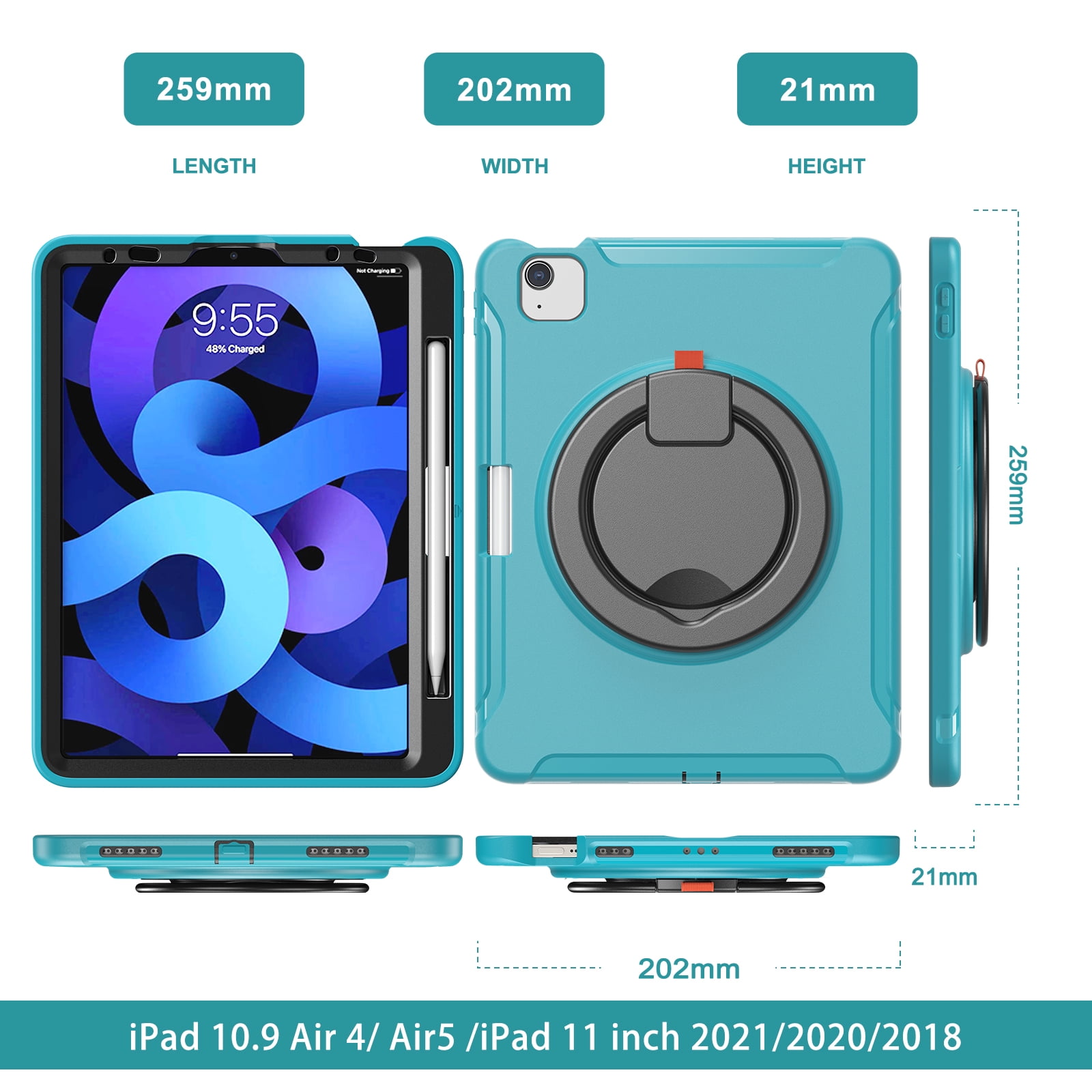Allytechgroup iPad Air 11" 2026/2025/2024 Case M4 M3 M2, Heavy Duty Shockproof Kickstand Handle [Pencil Holder] Protective Durable Kids Friendly Case Cover for Apple iPad Air 11", Blue