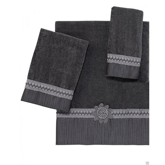 Avanti Linens Braided Medallion 3 Piece Bath Towel, Hand Towel and Fingertip Towel Set Granite