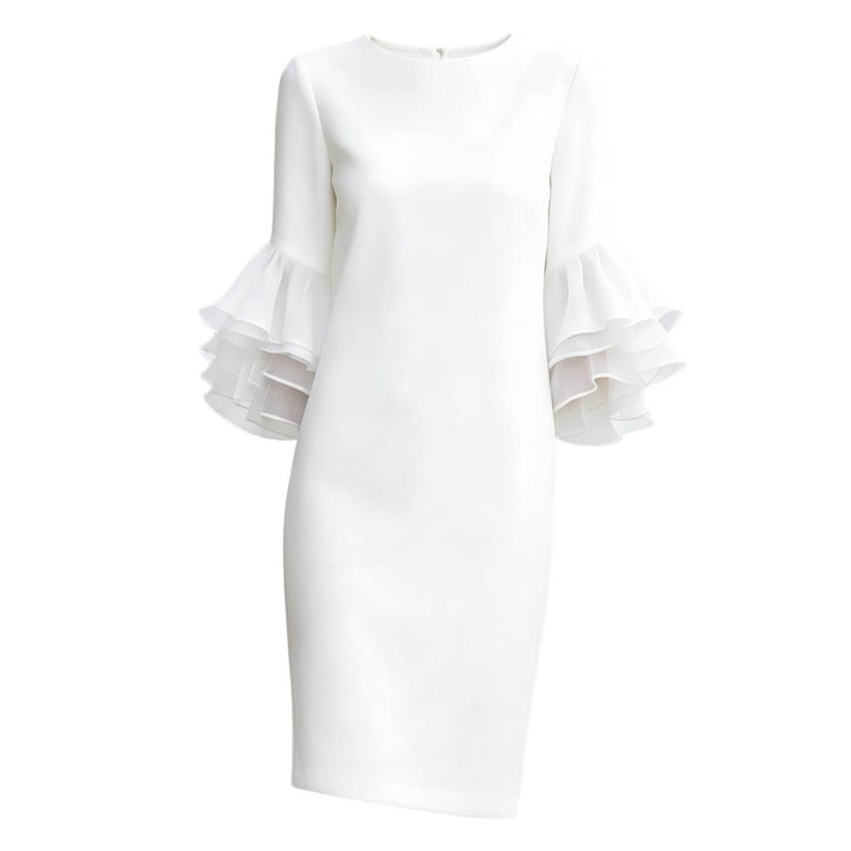 white bodycon dress with ruffles Women's Crewneck Ruffle 3/4 Sleeve Pencil Midi Cocktail Wedding Guest XL(XL) GR165 Size CN/US:XL / 10~12 KissProm Black Off-the-Shoulder Keyhole Lace bachelorette party or any