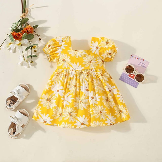 EQWLJWE Liquidation d'Été! Robe d'Été à Manches Courtes avec Nœud et Col Rond pour Bébé Fille 6 Mois-3 Ans