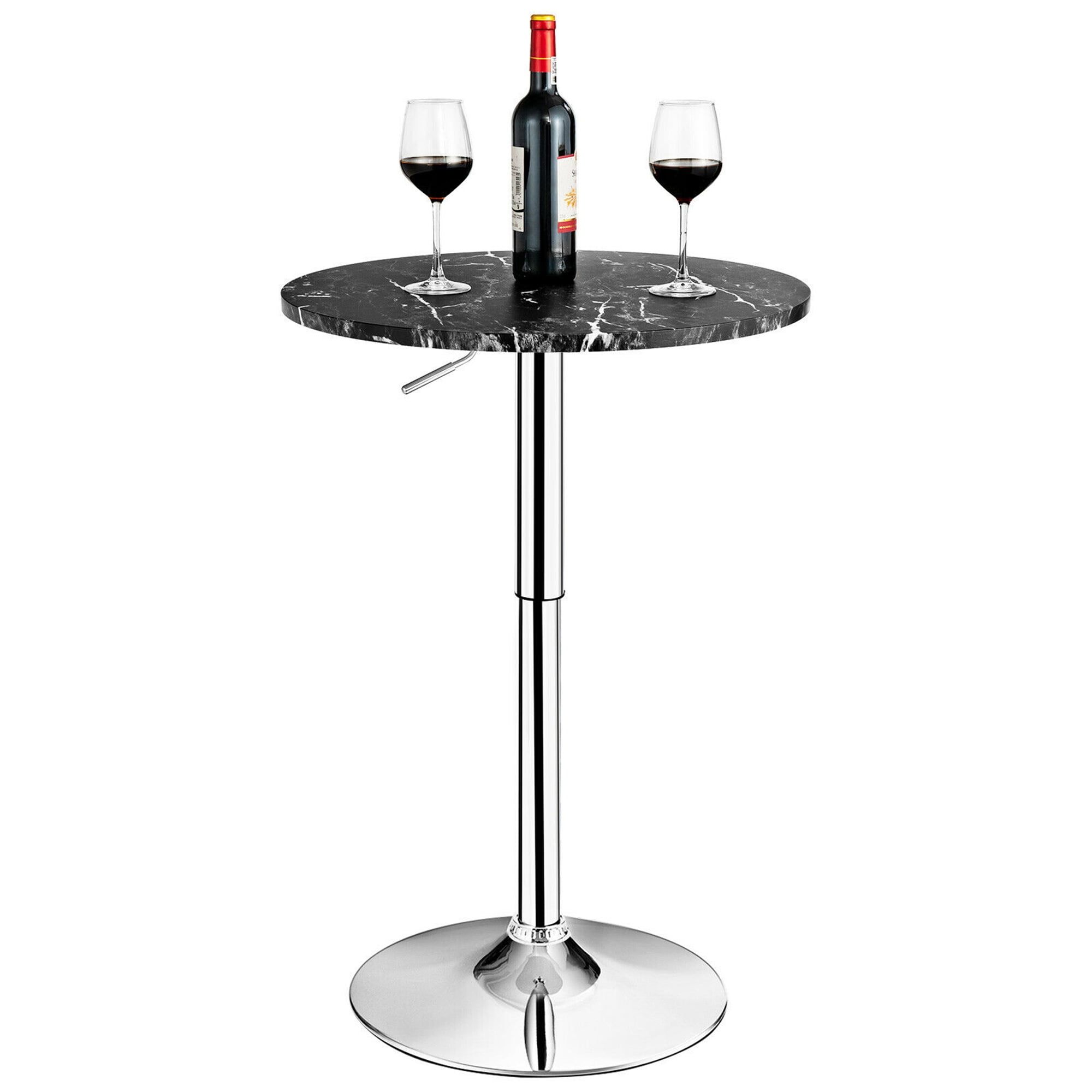Gymax Round Swivel Adjustable Bar Table with Faux Marble Top, Black
