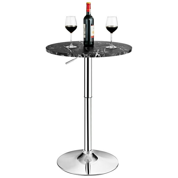 Gymax Round Swivel Adjustable Bar Table with Faux Marble Top, Black