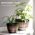 thumbnail image 2 of Flowerpot with Built-In Drainage System Rustic Barrel Style Decorative Garden Planter Flowers Herbs Vegetables Small Shrubs Entryway Flowerpot, 2 of 8
