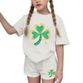 thumbnail image 2 of Girls St. Patrick's Day 2 Piece Outfits Short Sleeve Shamrock Graphic Round Neck T-Shirt and Shorts Sets for Kids White 12-13Years, 2 of 6