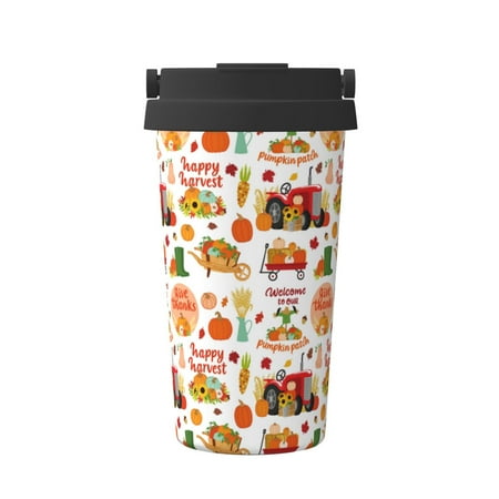 

Susaid Fall Farm Pumpkin Print Coffee Travel Mug Insulated Coffee Mug with Lid Leakproof Coffee Thermos Coffee Tumbler for Hot&Cold Drinks