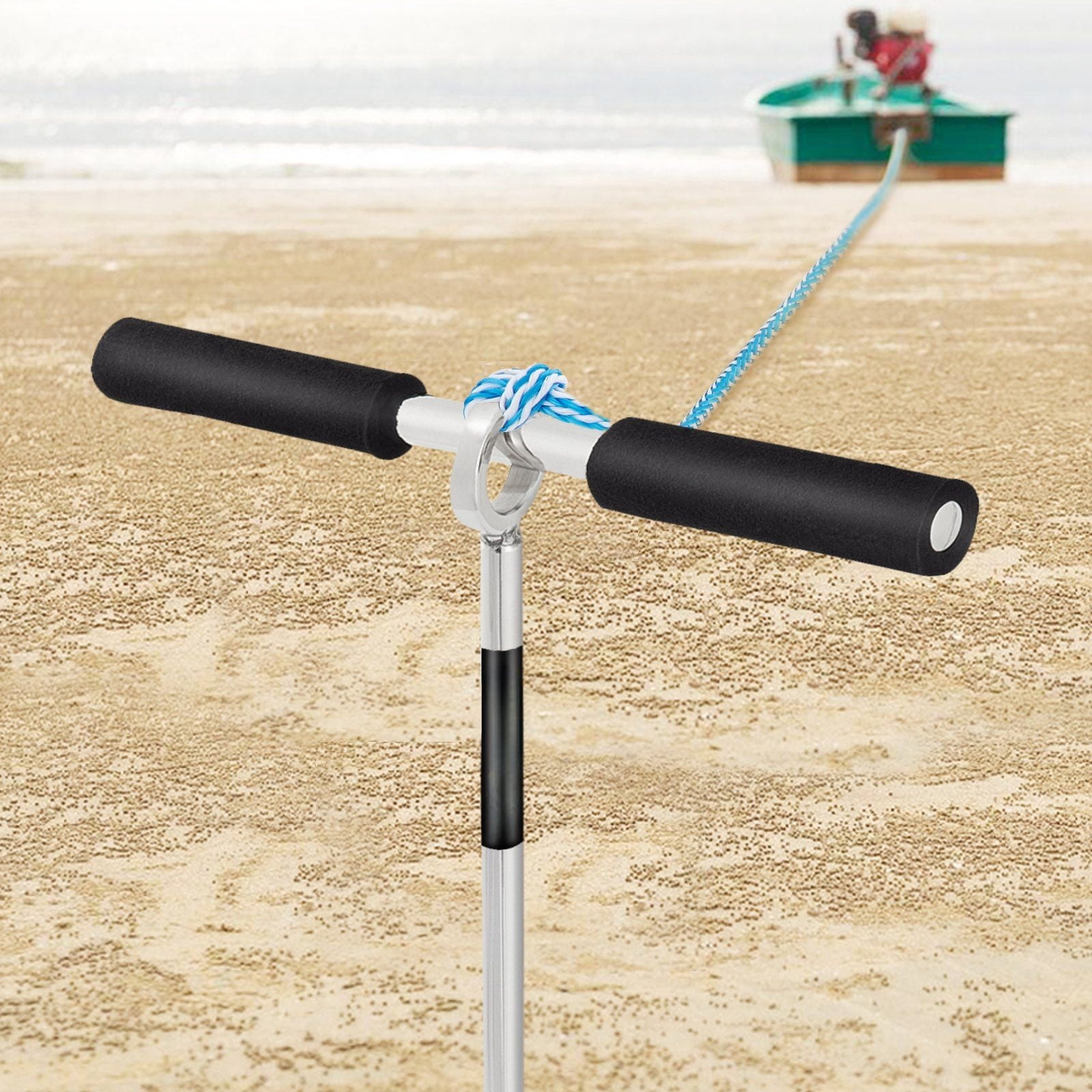 36" Stainless Steel Sand Screw Anchor, 316 Marine-Grade Auger with Removable Torque Handle & Bungee Tether, for Jet Ski Beach Parking, PWC Sandbar Mooring and Kayak/Pontoon Shore Anchoring