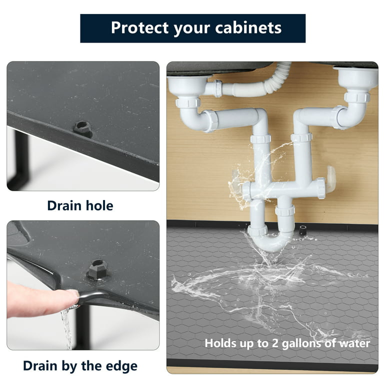 Hommii Under Sink Mats for Kitchen Waterproof - 34 X 22 Inches Adjustable  Silicone Under Sink Mat with Drain Hole, Under Sink Liner Waterproof for