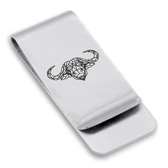 Stainless Steel Geometric Polygon Buffalo Animal Classic Slim Money Clip Credit Card Holder