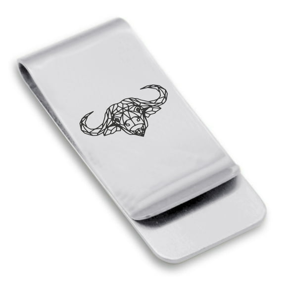 Stainless Steel Geometric Polygon Buffalo Animal Classic Slim Money Clip Credit Card Holder