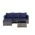 thumbnail image 7 of 3 Pieces Patio Furniture Set, All Weather Outdoor Sectional Wicker L- Shaped Patio Furniture Conversation Loveseat Sofa with Ottoman, Detachable Lounger Table for Backyard Poolside, Dark Blue, 7 of 7