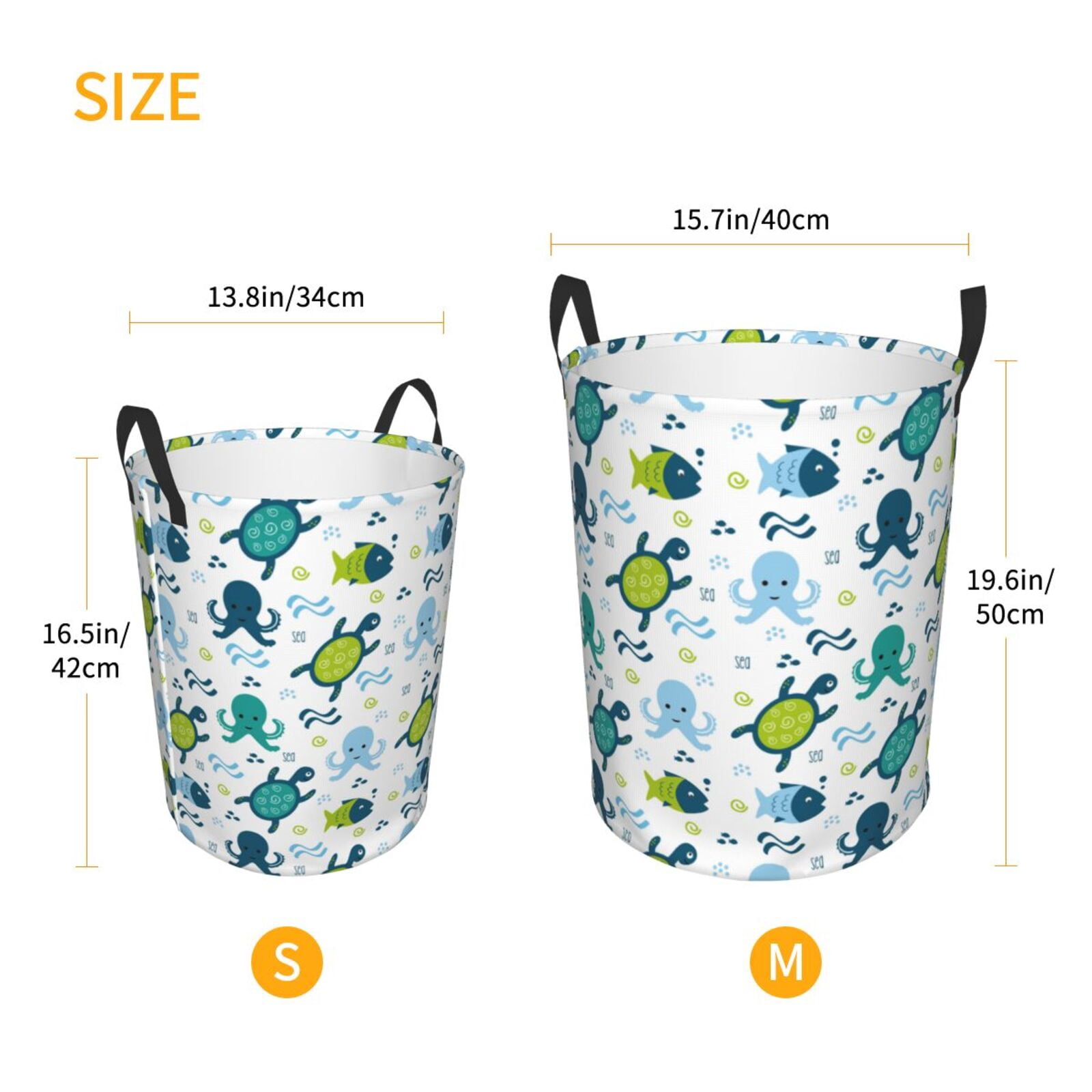 Large Laundry Basket with Handles - Cartoon Sea creatures Kids Baby Dirty Clothes Laundry Hamper for Bedroom Aesthetic
