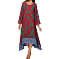 thumbnail image 1 of Gvmfive Women Printed Long Sleeve Round Neck Asymmetric Casual Midi Dress, 1 of 7