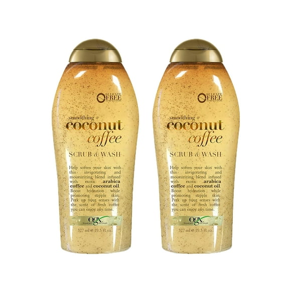 OGX Smoothing + Coconut Coffee Exfoliating Body Scrub & Wash, 19.5 fl oz, 2 Pack