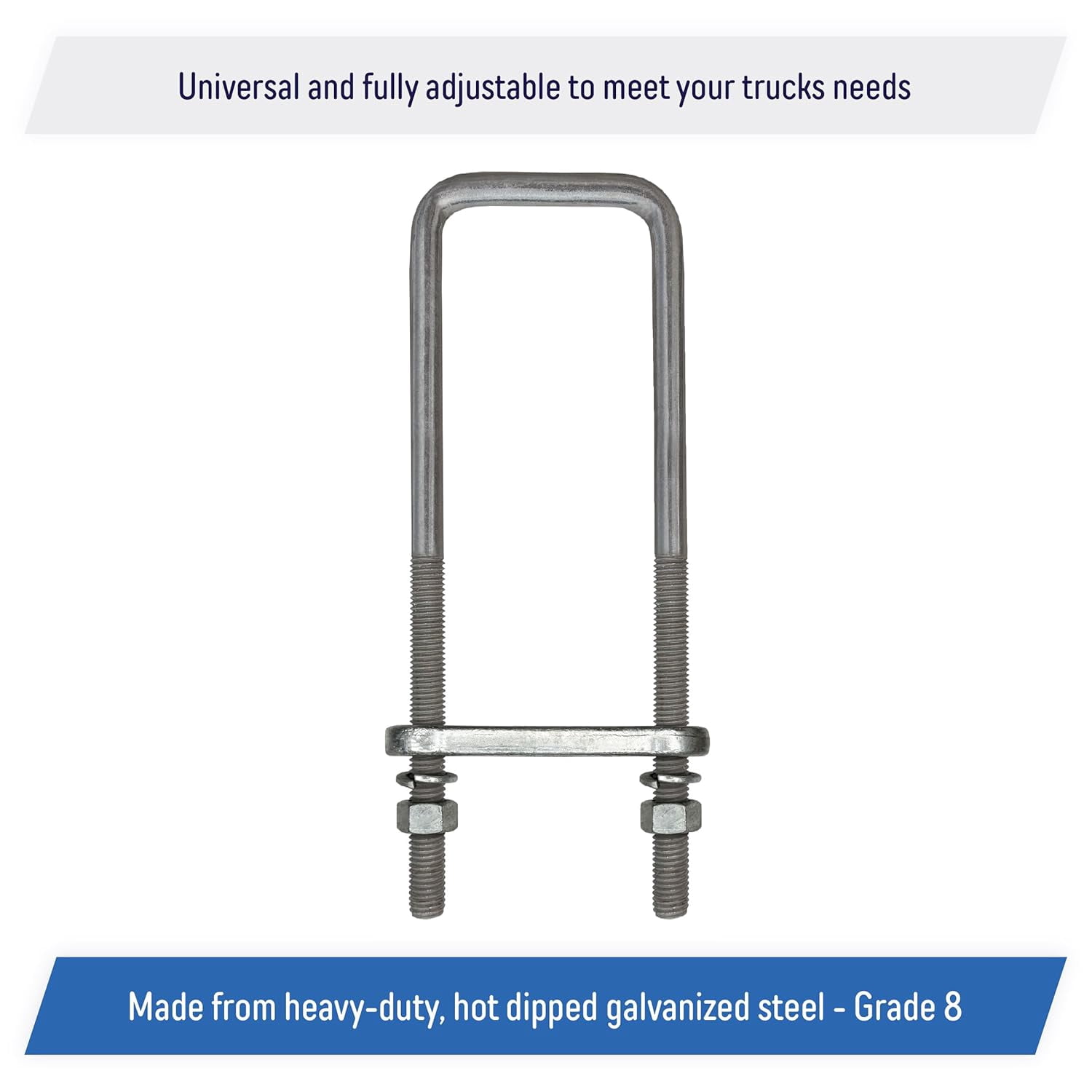 12" Square U-Bolt Kit with 1/2" x 4-1/4" Tie Bars & Hardware, 5/8" Diameter - Grade 8, Hot Dip Galvanized (4 Pack)