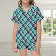 thumbnail image 2 of Tfken Summer Loungewear Sets For Girls Plaid Short Sleeve Lapel Neck Button Tops With Pocket And Shorts Set Fashion Sleepwear Teen Comfortable Homewear Outfit Green Size 6-7 Years, 2 of 4