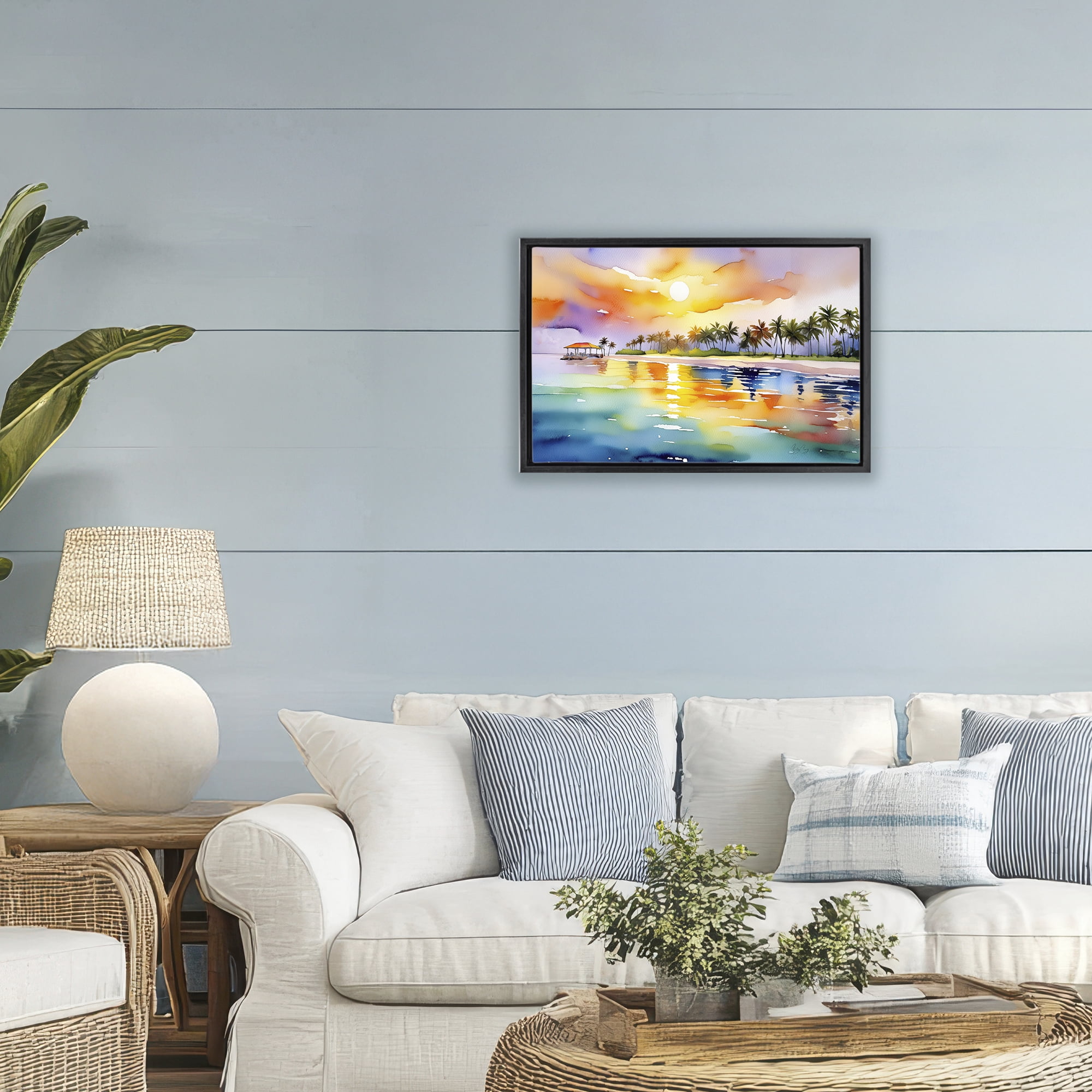 Stupell Industries Caribbean Calm Sunset Black Framed Floater Canvas Wall Art, design by Shelly Craig