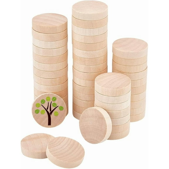 50Pcs Natural Wood Slices Unfinished Wooden Round Pieces 1.5 Inch Blank Natural Wooden Circle Cutouts Blank Circles DIY