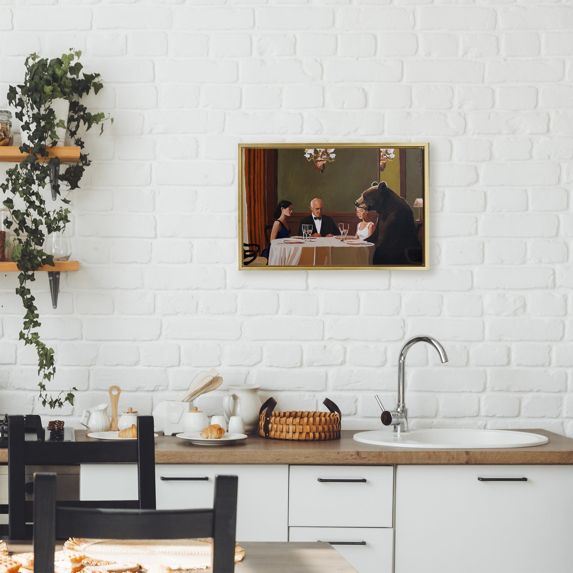 Dinner Guests & Steve Gold Framed Floater Canvas Wall Art, design by Keith Thomson