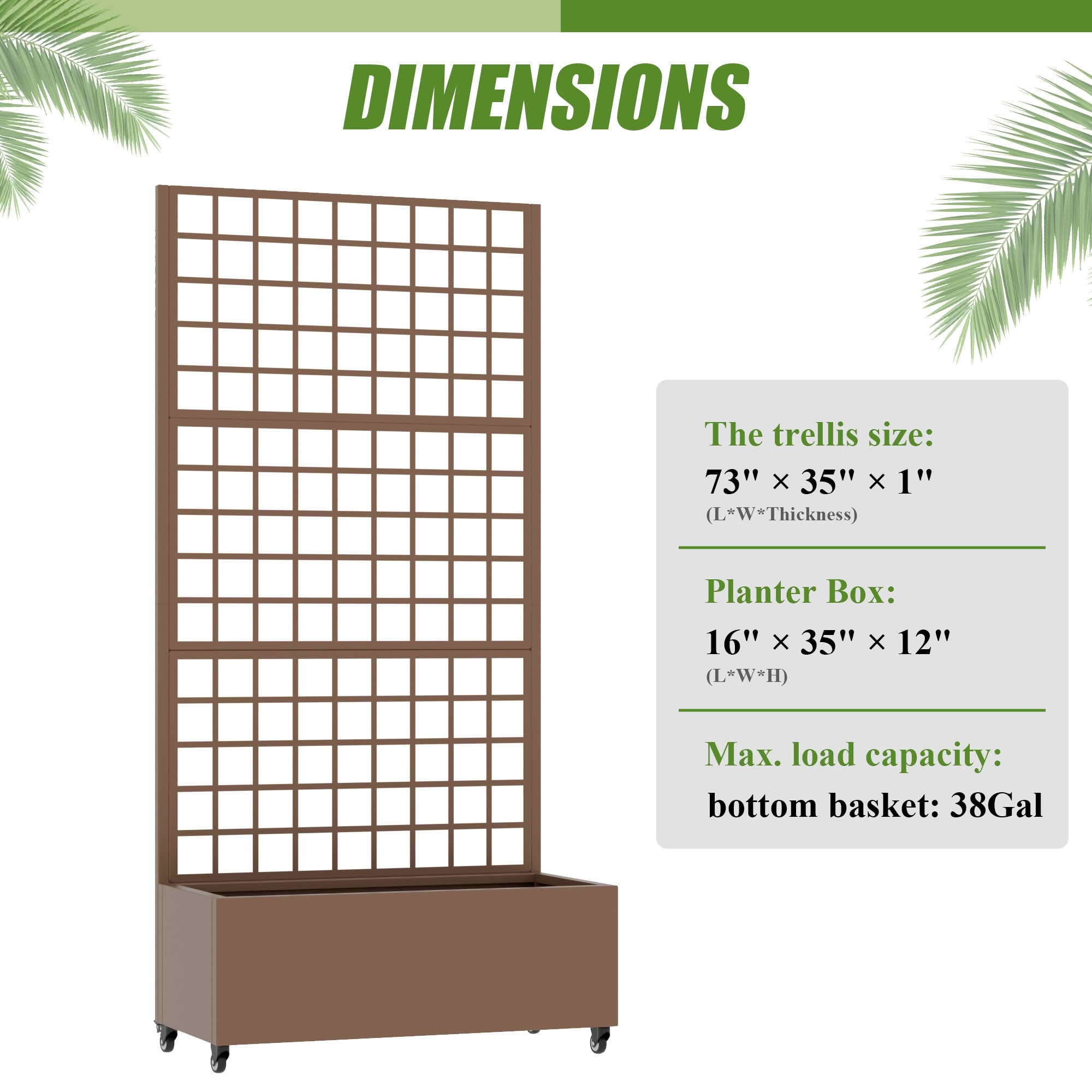 MAYEERTY 72X35" Metal Outdoor Brown Privacy Screen with Planter Box for Backyard & Garden, 5 Piece Set