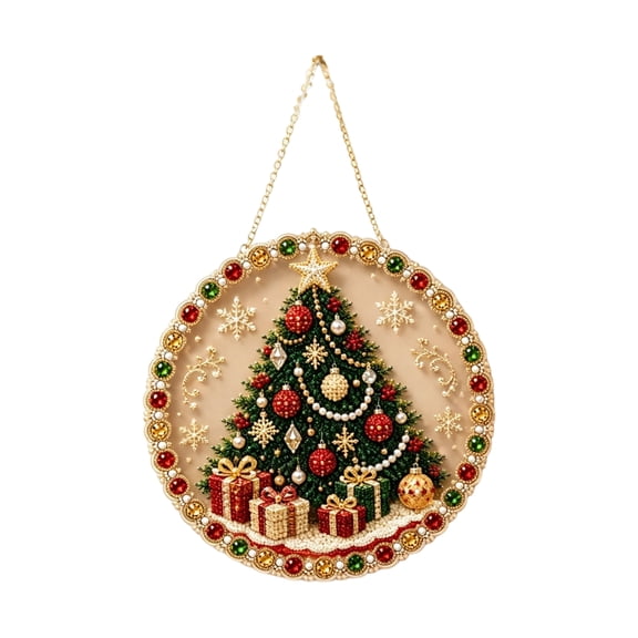 GIPQJK Christmas DIY Diamond Painting Pendant Kit, 5D Full Drill Rhinestone Art Craft for Home Wall Hanging Decoration, Plastic Round Ornament A