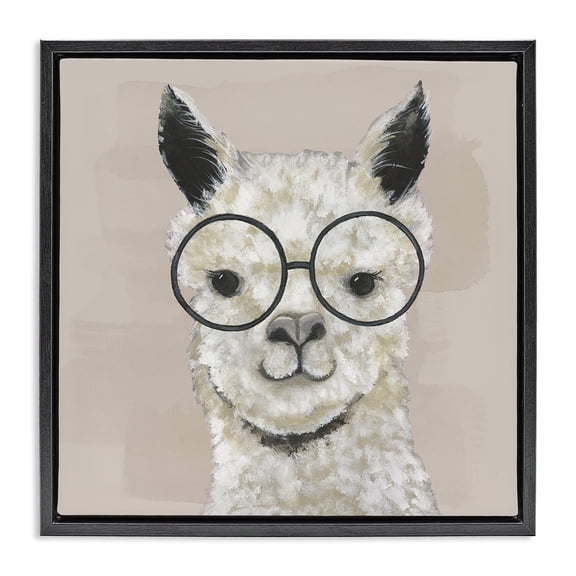 Stupell Industries Eclectic Happy Alpaca Glasses Portrait Black Floating Frame Canvas Art, 18 x 18, by Tava Studios